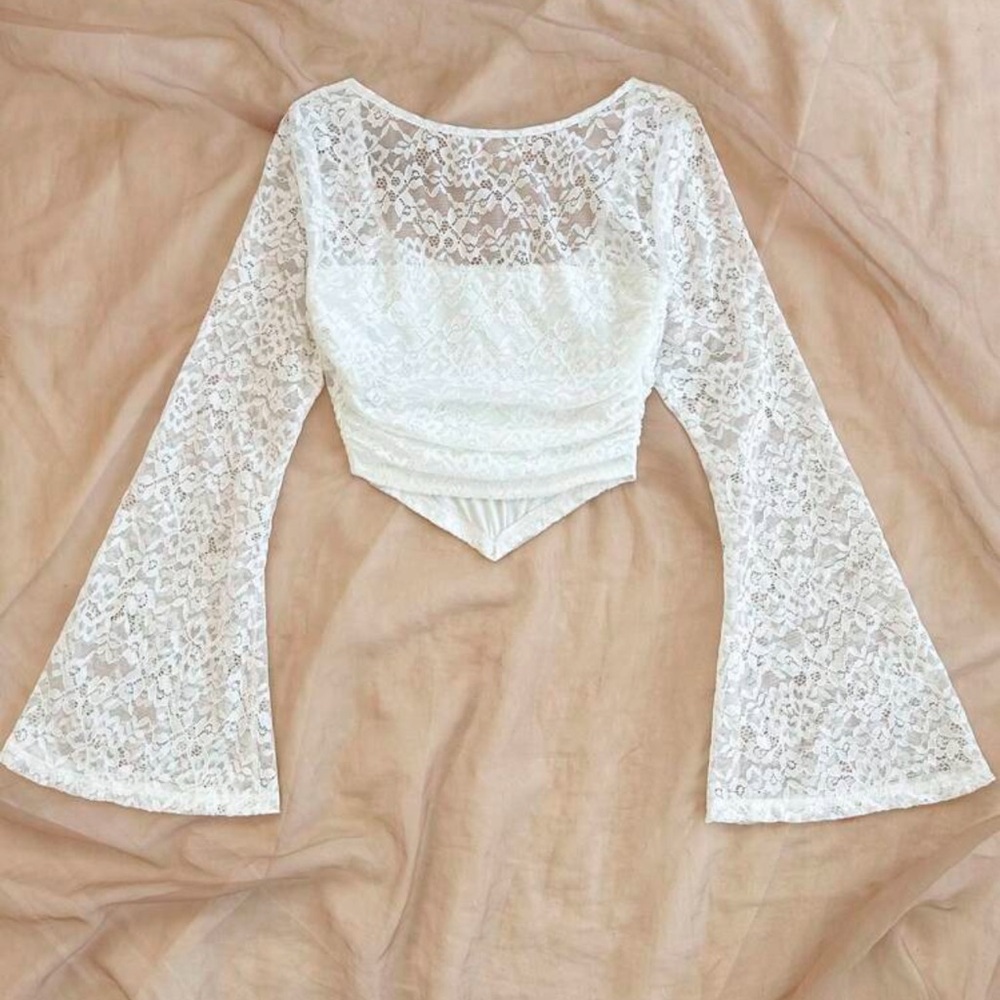 SHEIN White Fitted Crop Top with Bell Sleeves